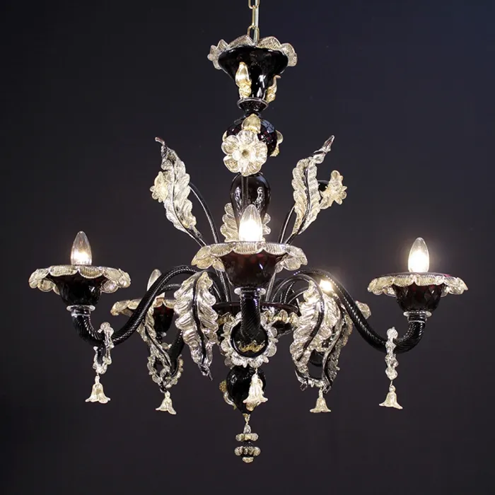 Lampadario Giudecca in vetro colore nero e oro Belvetro murano