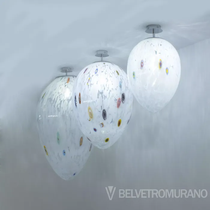 Blanche plafoniera in vetro soffiato con murrine multicolor Belvetro murano